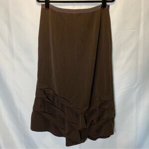Neesh by D.A.R Brown Ruched Tiered Artsy Hem Midi Skirt Size Medium Womens